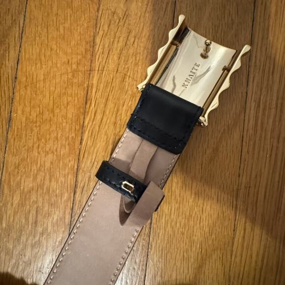 Khaite Julius Medium Patent Leather Belt Black Gold Size 75
